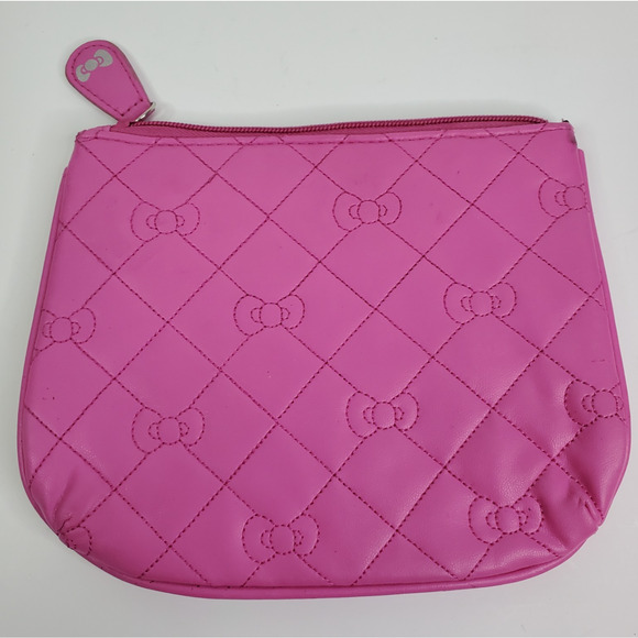 Sanrio Hello Kitty PINK Cosmetic Metal emble Pouch Bag Purse zip Closure Clutch - Picture 5 of 14